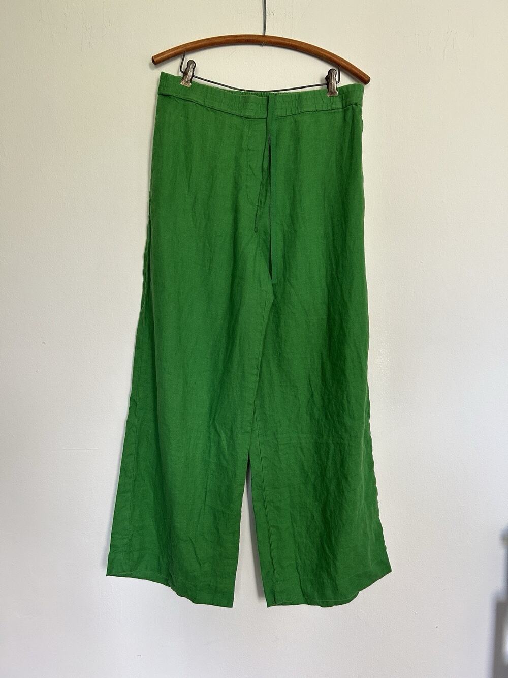 COS Kelly Green Linen Wide Leg Pull On Trousers Women’s US 8 Linen Drawstring